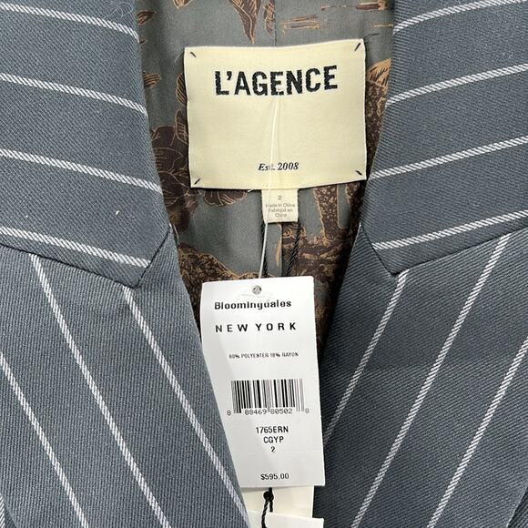 L'AGENCE Women's Aimee Pinstripe Double Breasted Blazer - Gray - 2 - NWT - Picture 4 of 8